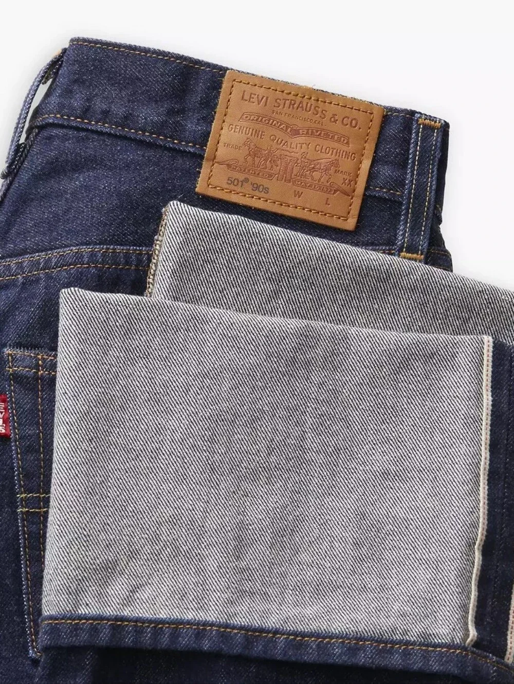 NWOT Levi's 501 90s Cuffed Selvedge Jeans (Dark Rinse) - Picture 6 of 8